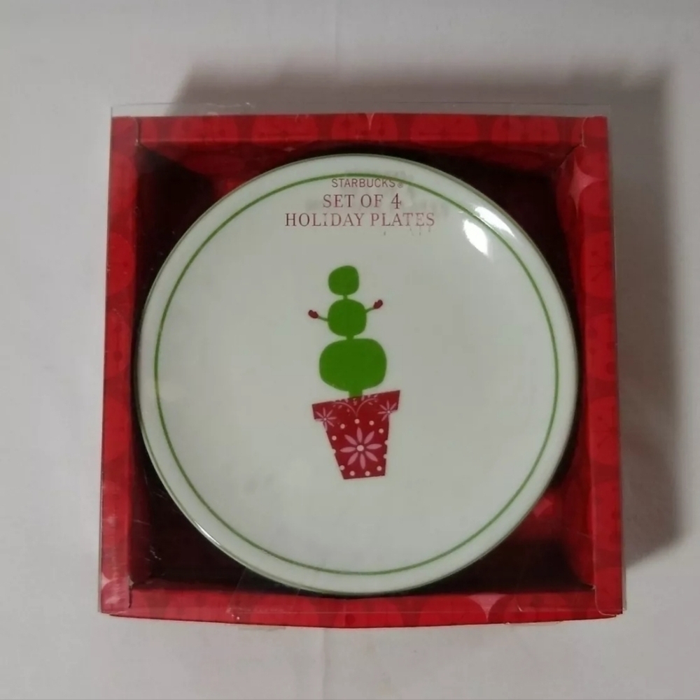 Starbucks  2006 Christmas Tree Snowman 6" Plates Set of 4 with Matching … - Picture 6 of 8